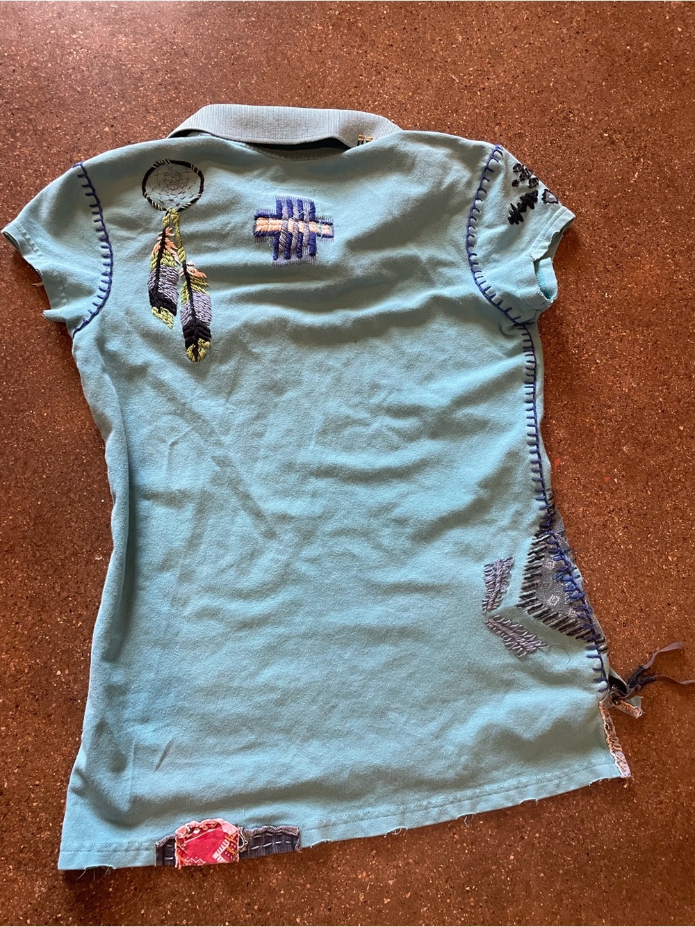 Double D Ranch Girls' Light Teal Embroidered Polo Top - Picture 4 of 4